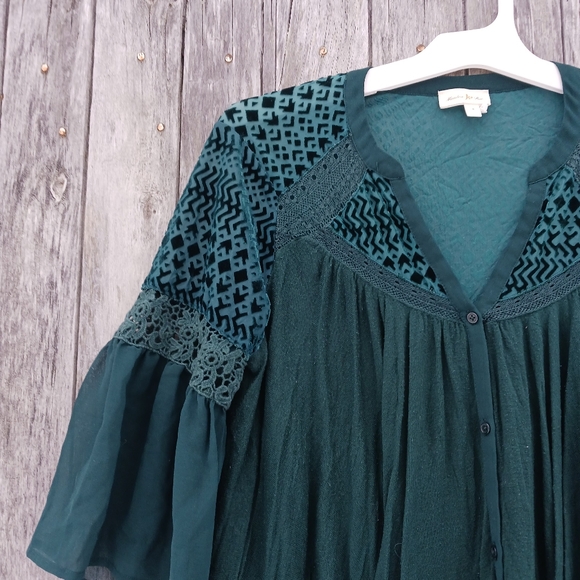 Meadow Rue Anthropologie  Surya Velvet Burnout Top Swing Top Green Womens Sz S - Picture 3 of 6